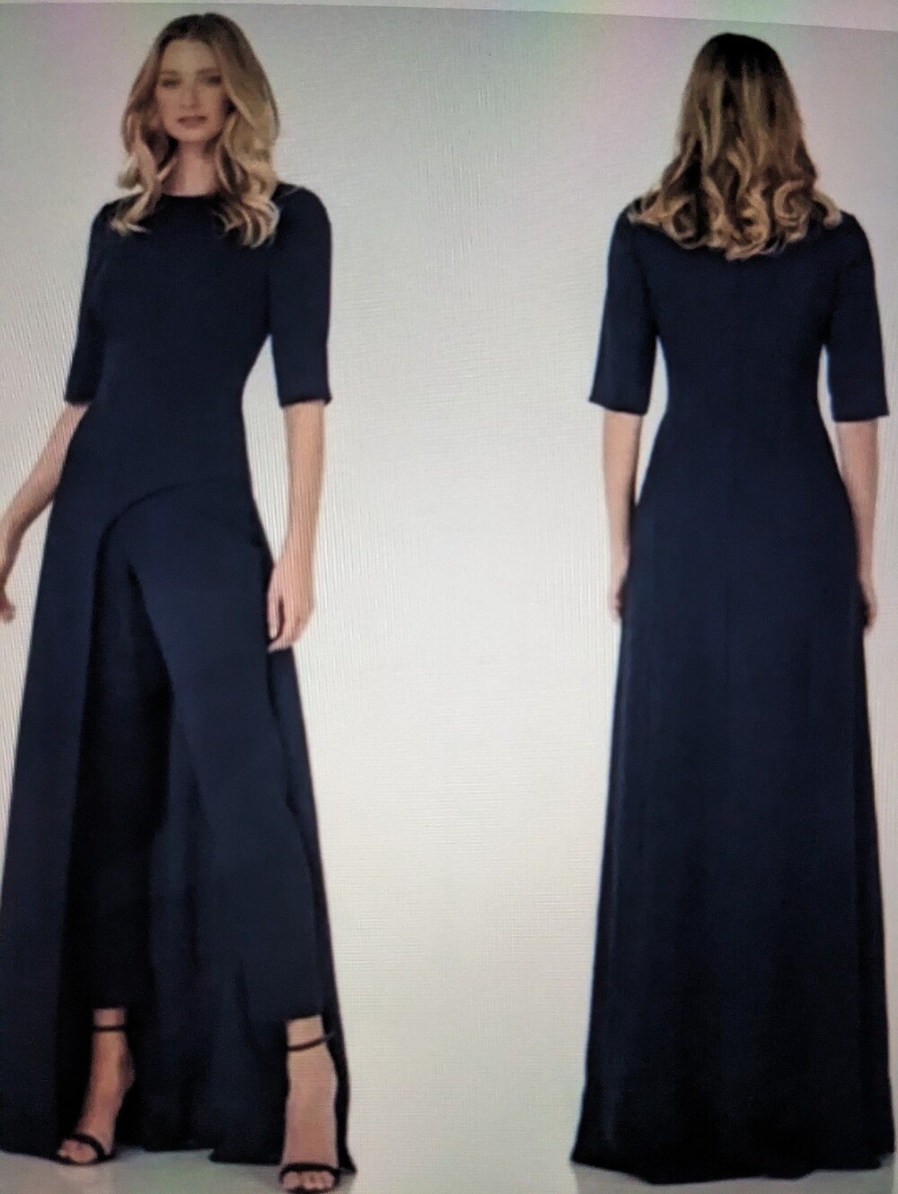 Kay Unger Navy Blue Evening Jumpsuit with Overlay Skirt